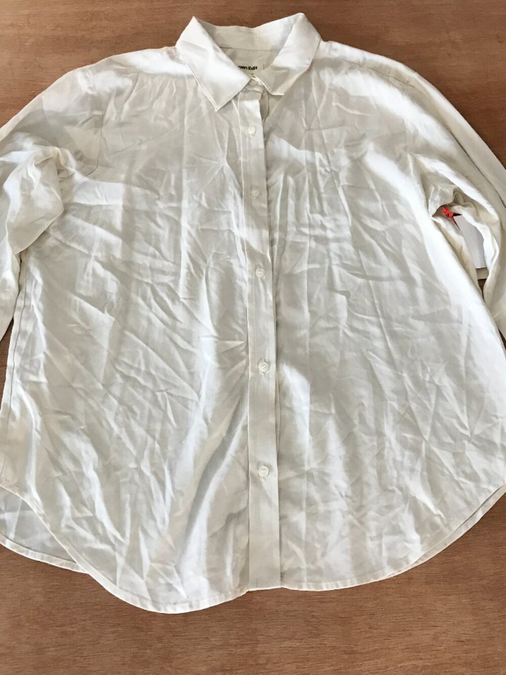 Open Edit Relaxed Fit Top Women L White Button Up Collared Long Sleeve NWT 19612